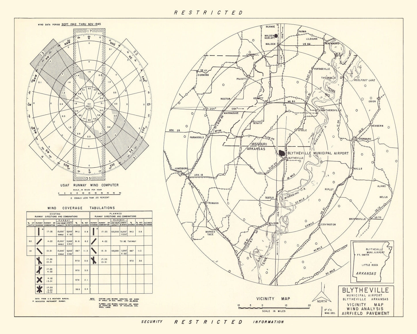 Vintage Map of the Blytheville Municipal Airport Vicinity, 1952