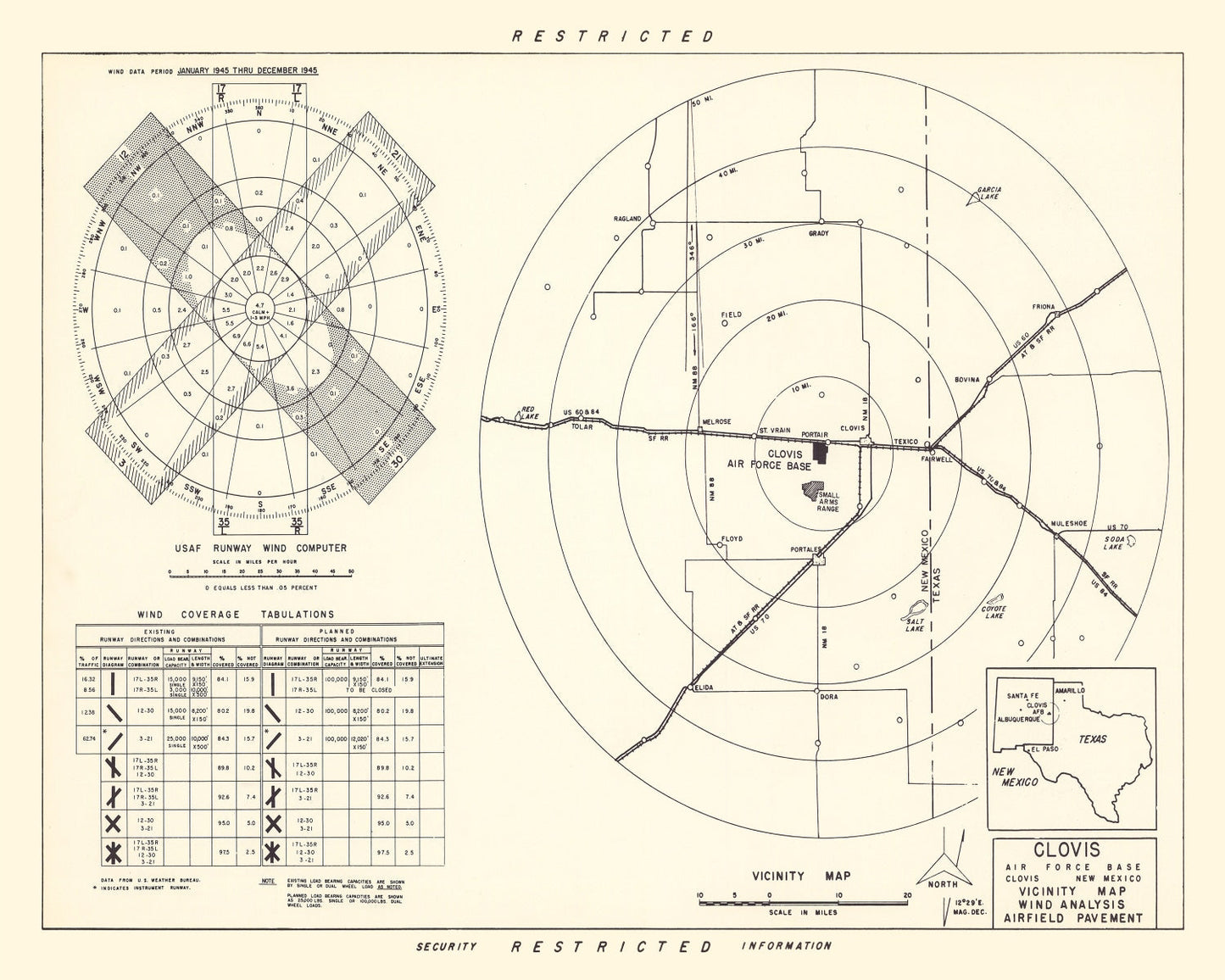 Vintage Map of the Clovis Air Force Base Vicinity, 1952