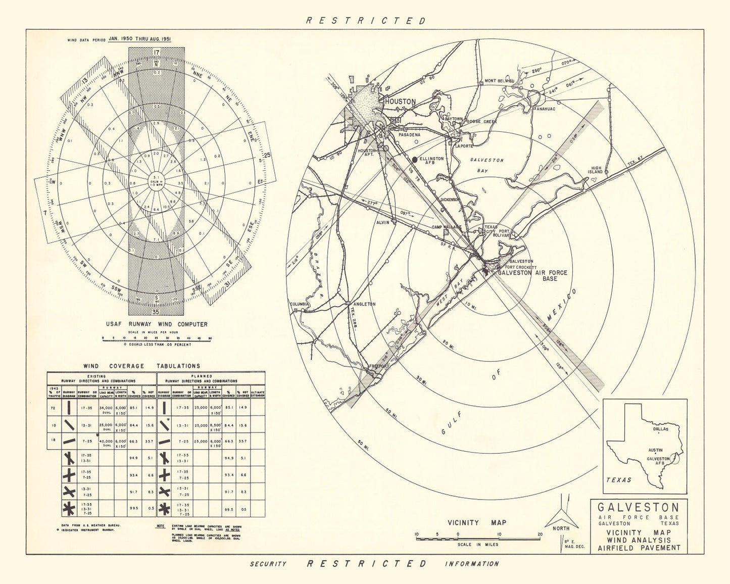 Vintage Map of the Galveston Air Force Base Vicinity, 1952