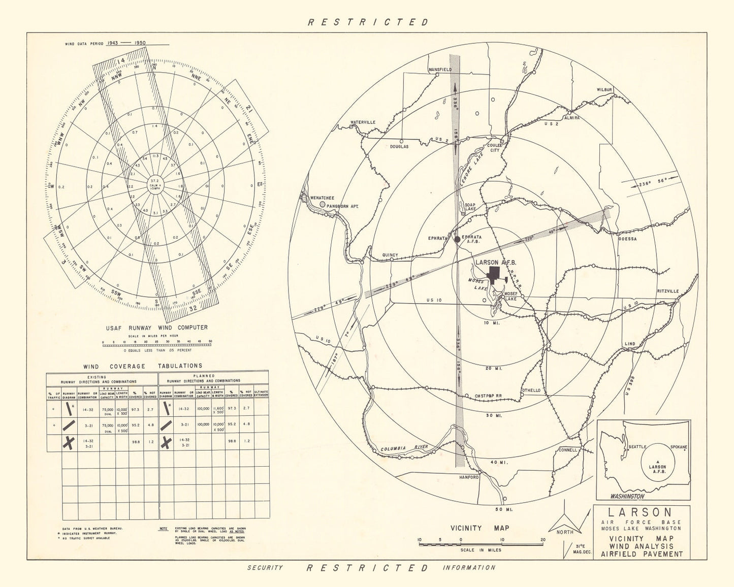 Vintage Map of the Larson Air Force Base Vicinity, 1951