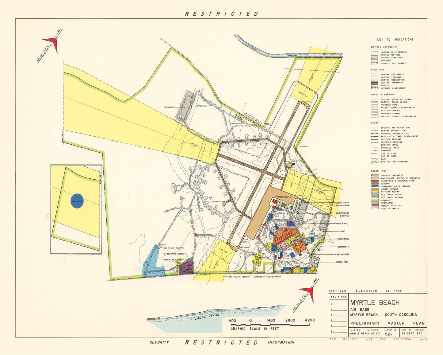 Vintage Map of Myrtle Beach Air Base, 1952