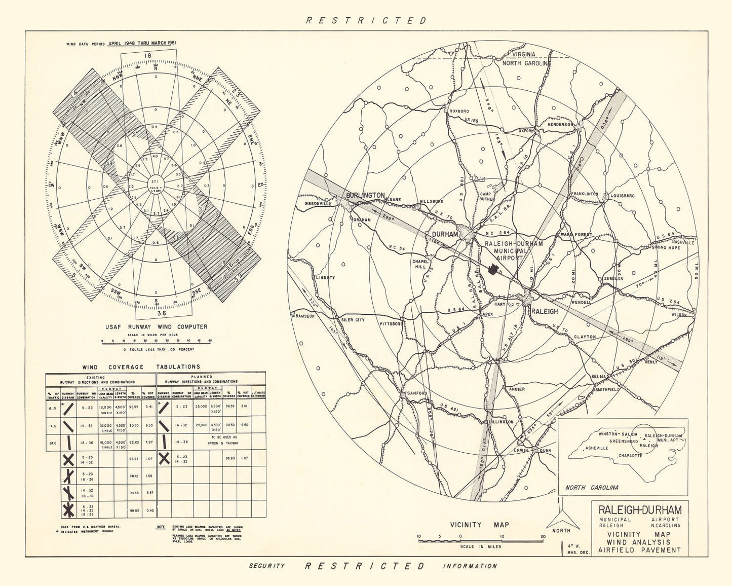Vintage Map of the Raleigh - Durham Municipal Airport Vicinity, 1952
