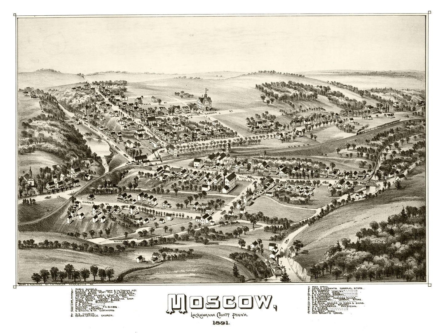 Vintage Map of Moscow, Pennsylvania 1891