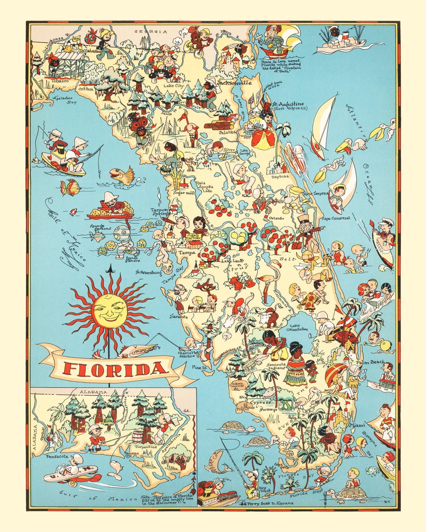 Vintage Map of Florida 1935