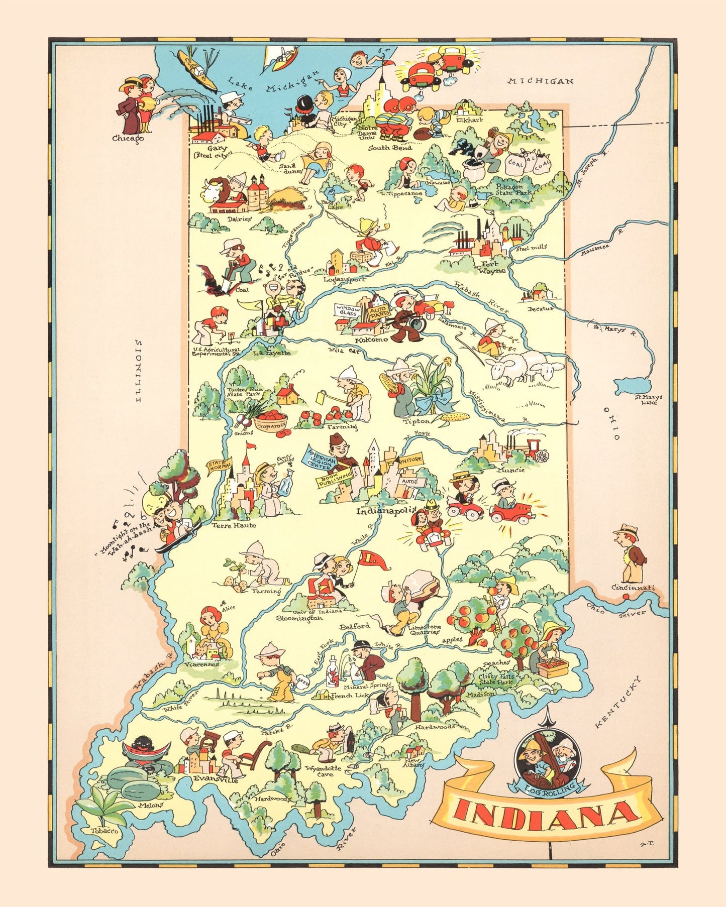 Vintage Map of Indiana 1935