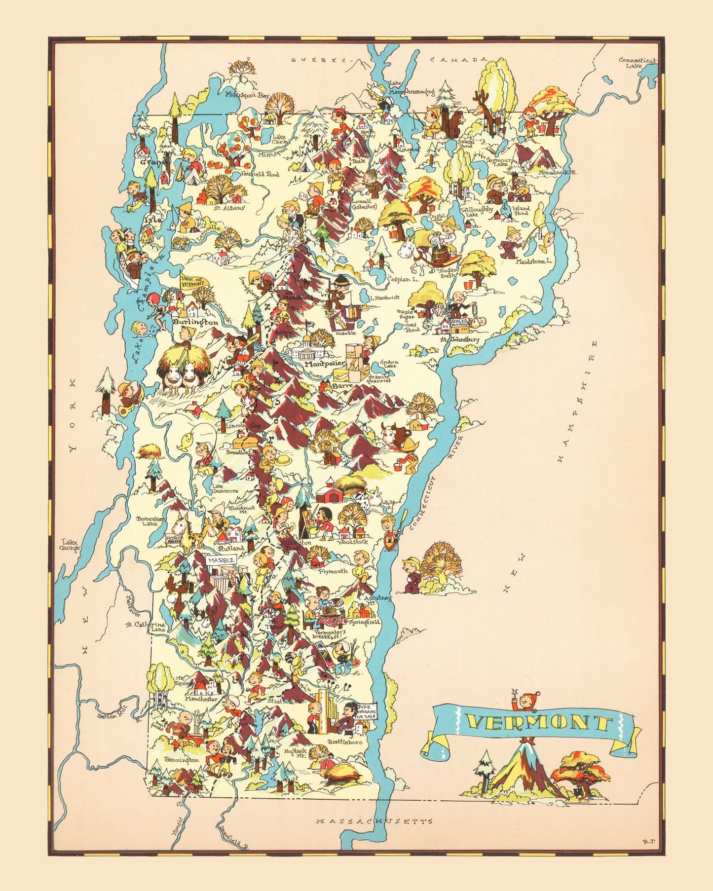 Vintage Map of Vermont 1935