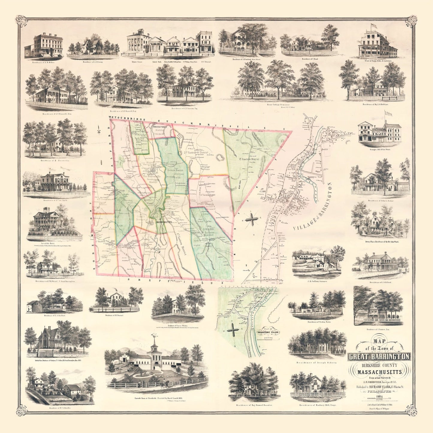 Vintage Map of Great Barrington, Massachusetts 1854