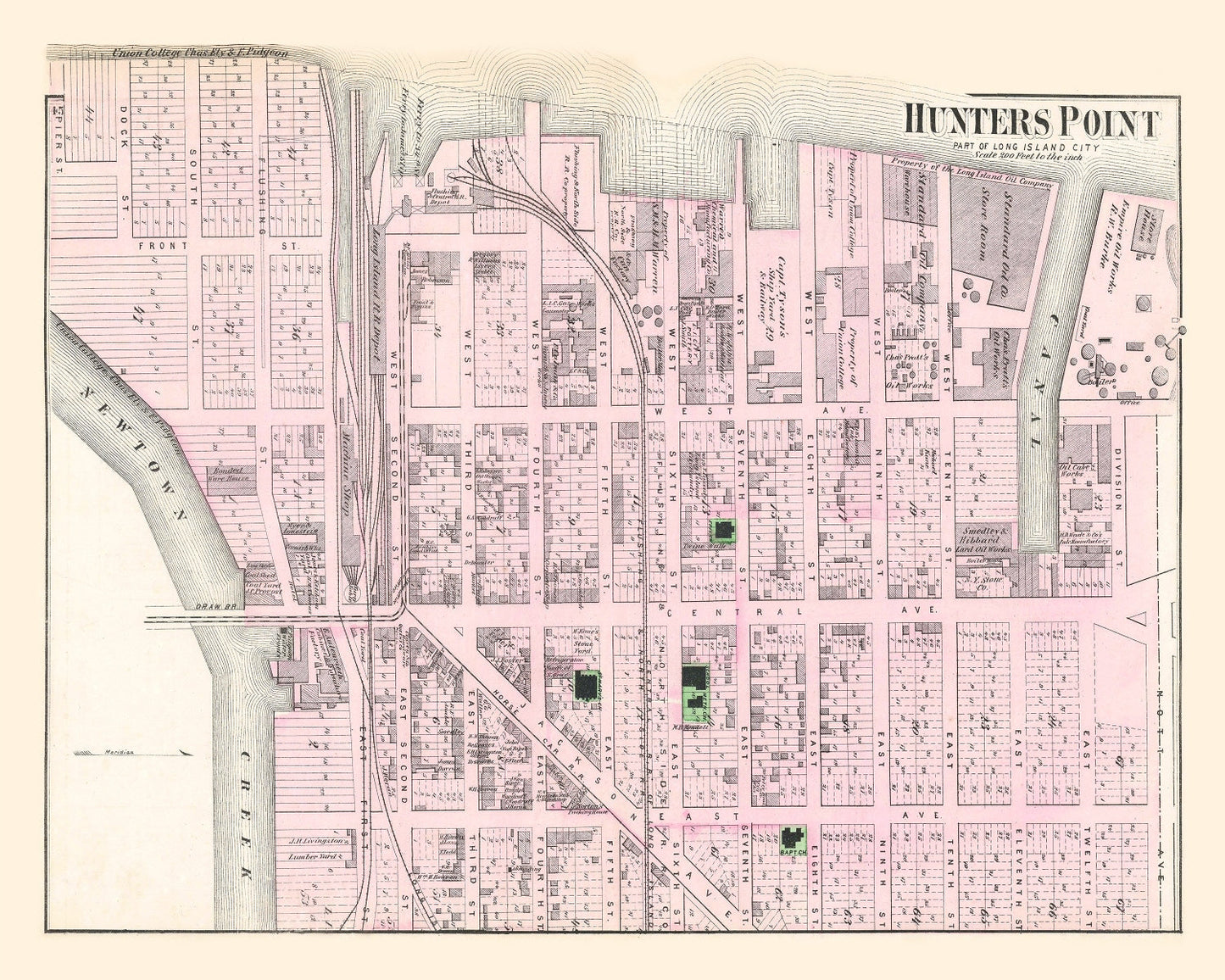Vintage Map of Hunters Point Long Island, New York 1873