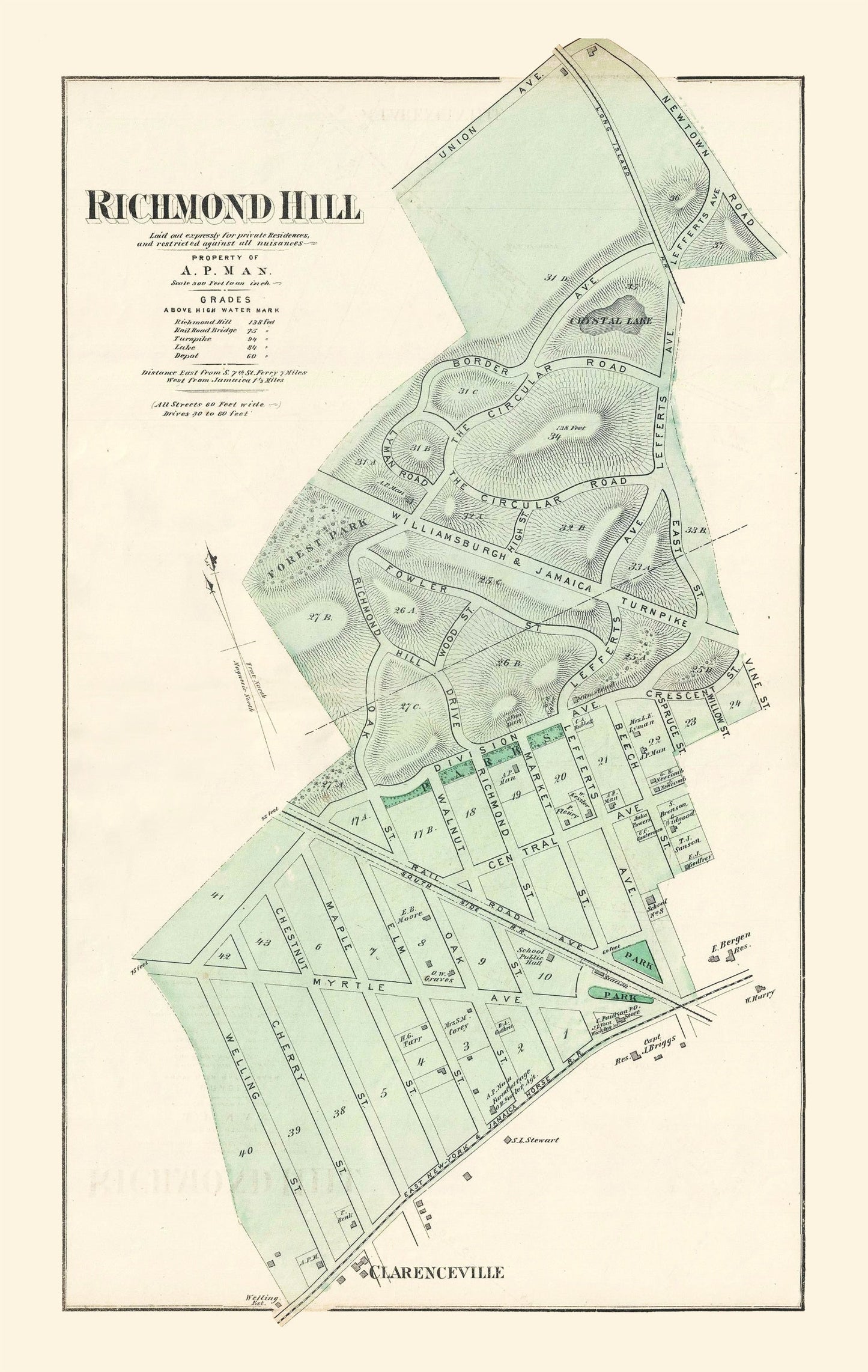 Vintage Map of Richmond Hill Queens, New York 1873