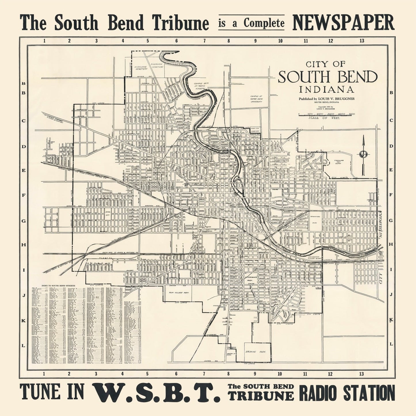 Vintage Map of South Bend, Indiana 1931