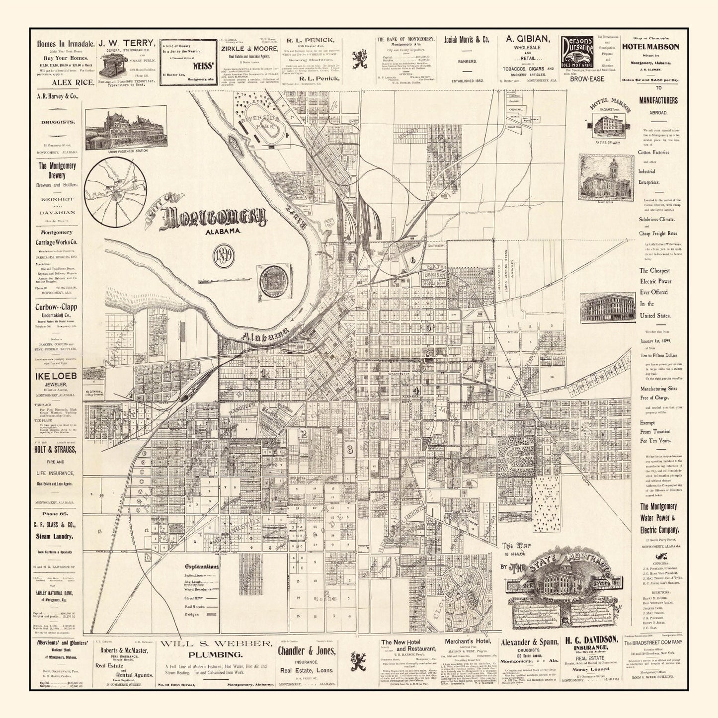 Vintage Map of Montgomery, Alabama 1899