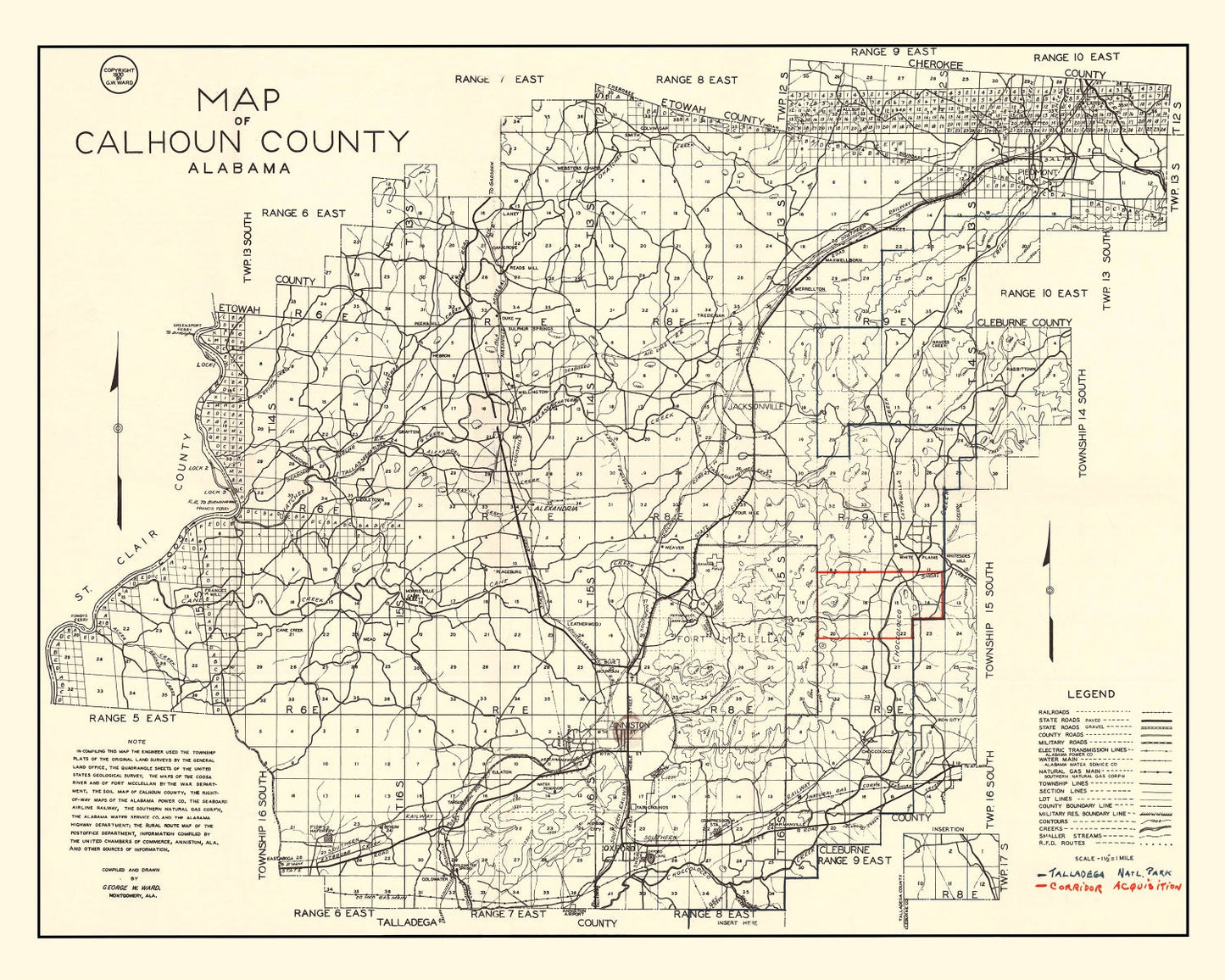 Vintage Map of Calhoun County, Alabama 1930