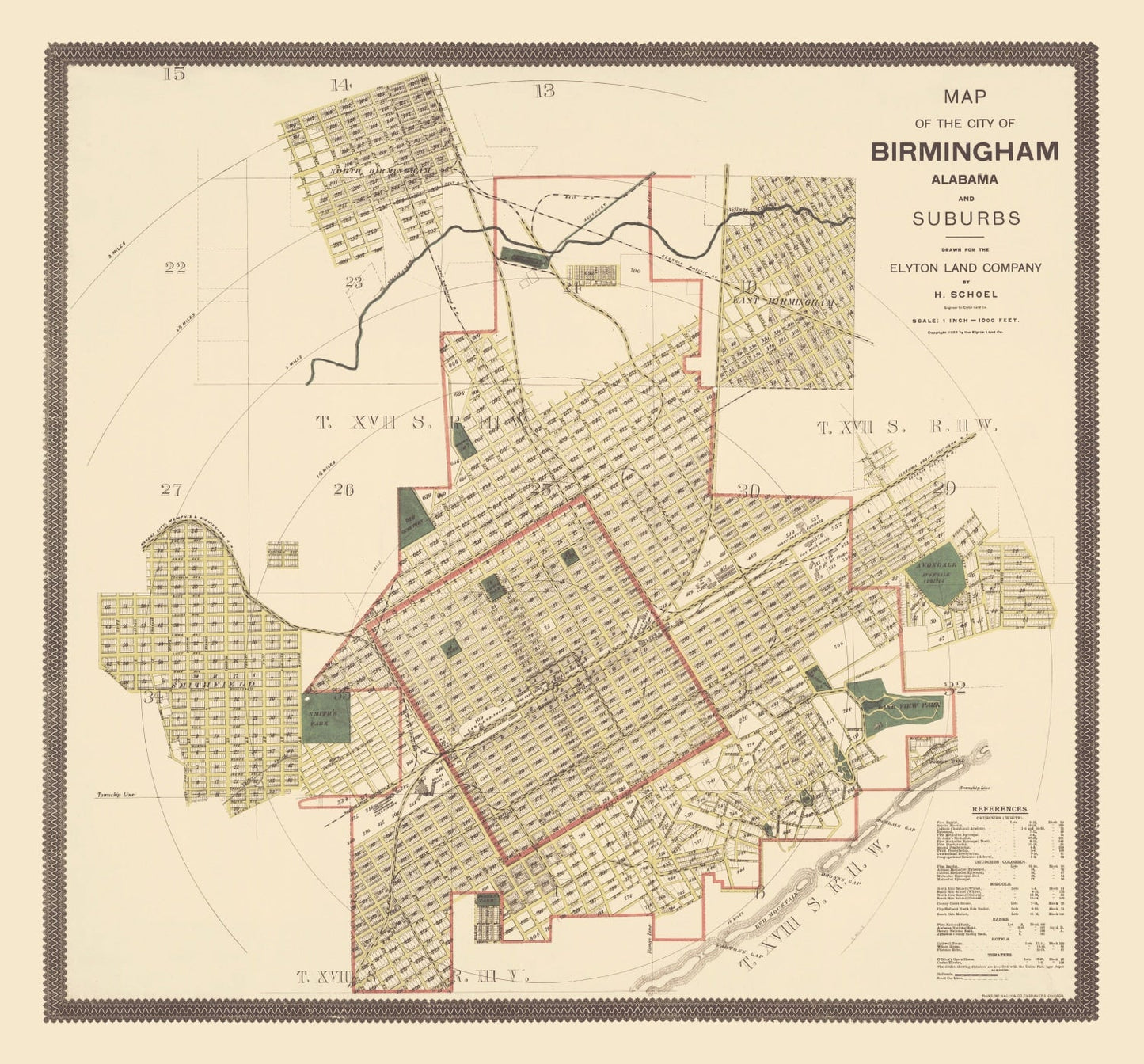 Vintage Map of Birmingham, Alabama 1888
