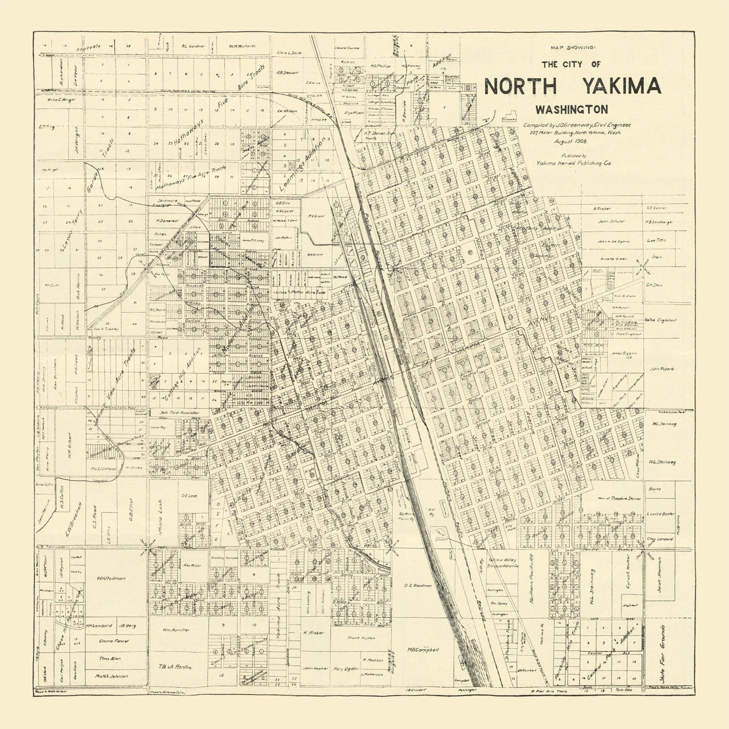 Vintage Map of North Yakima, Washington 1908