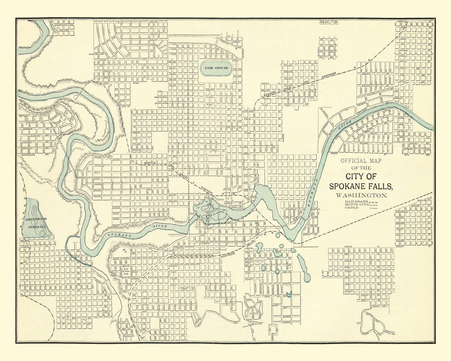 Vintage Map of Spokane Falls, Washington 1895