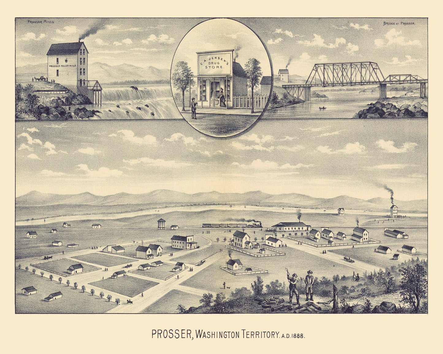 Vintage Map of Prosser, Washington 1889