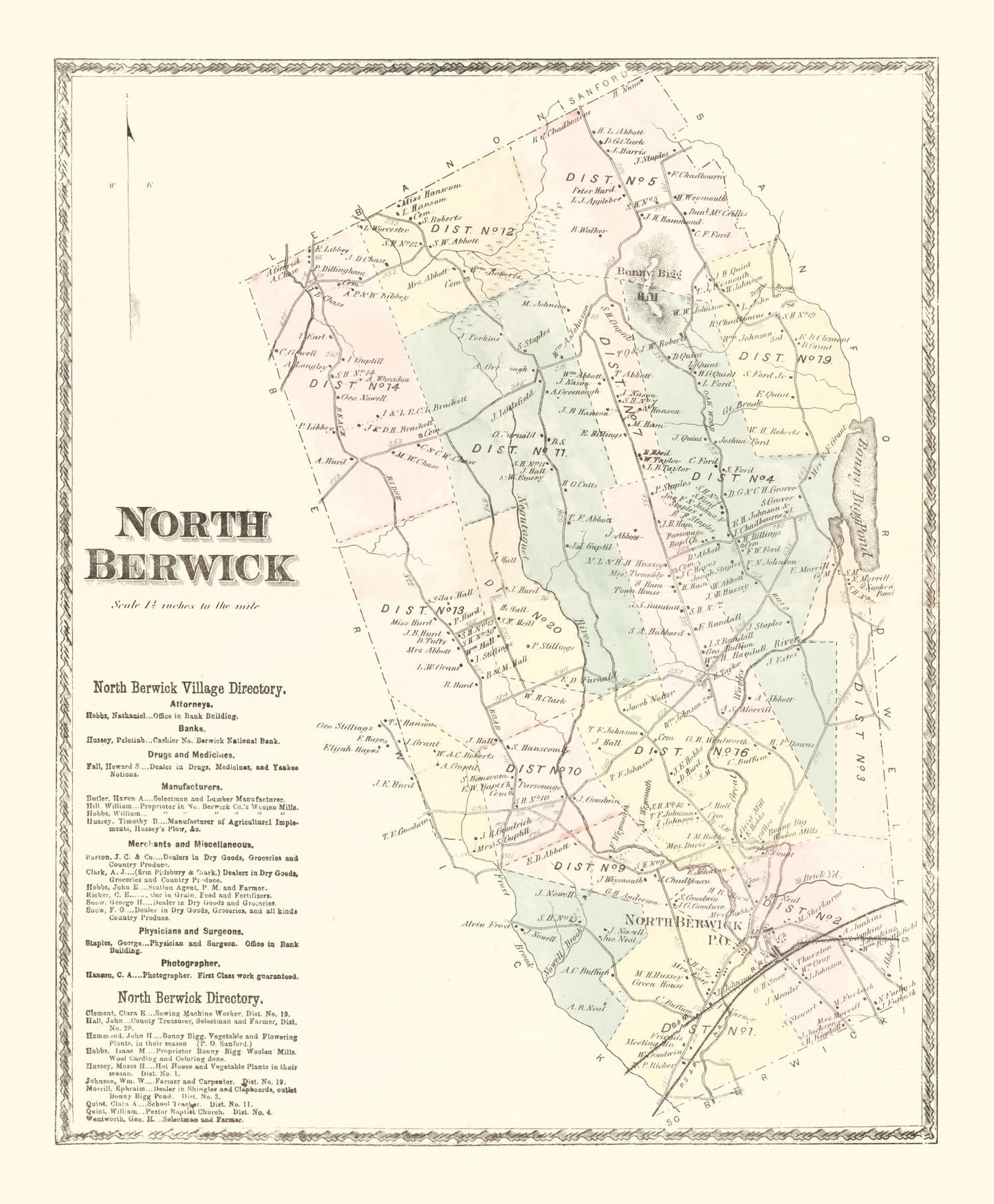 Vintage Map of North Berwick, Pennsylvania 1872