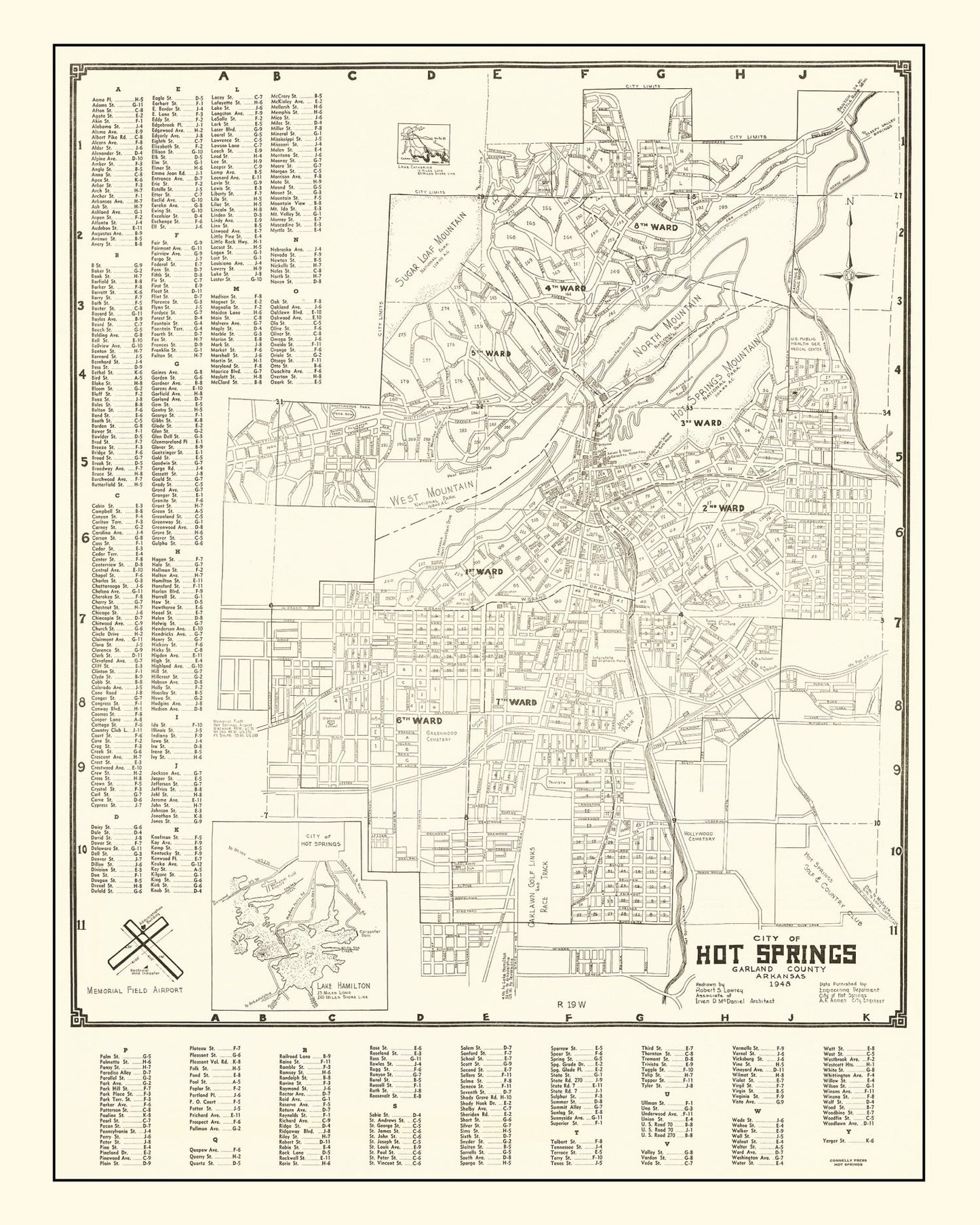Vintage Map of Hot Springs, Arkansas 1948