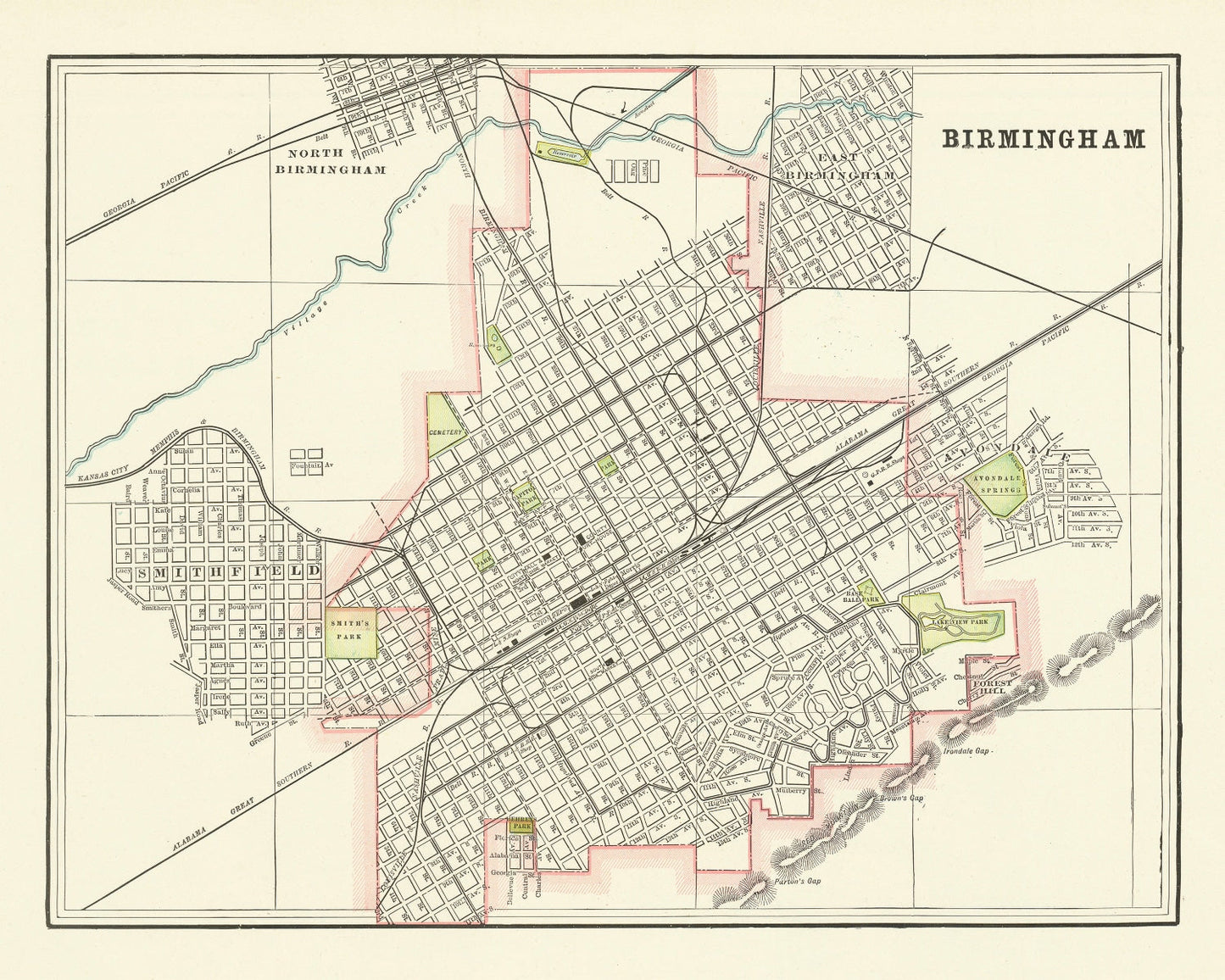 Vintage Map of Birmingham, Alabama 1895