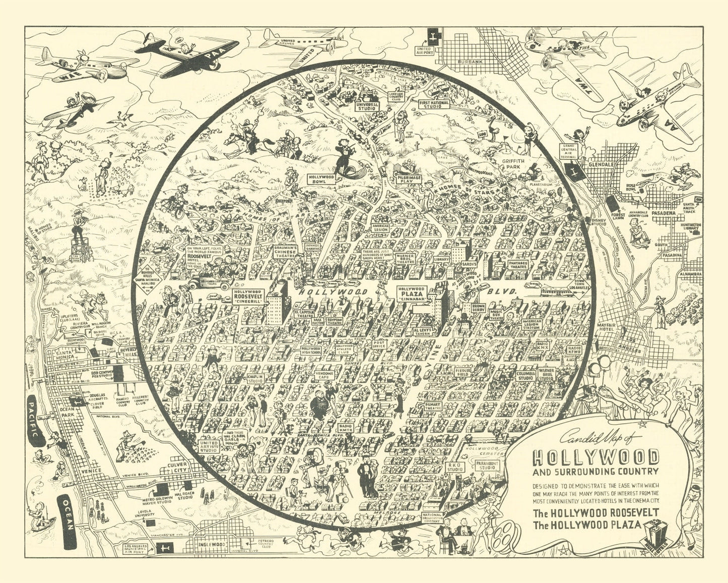 Vintage Map of Hollywood, California 1930