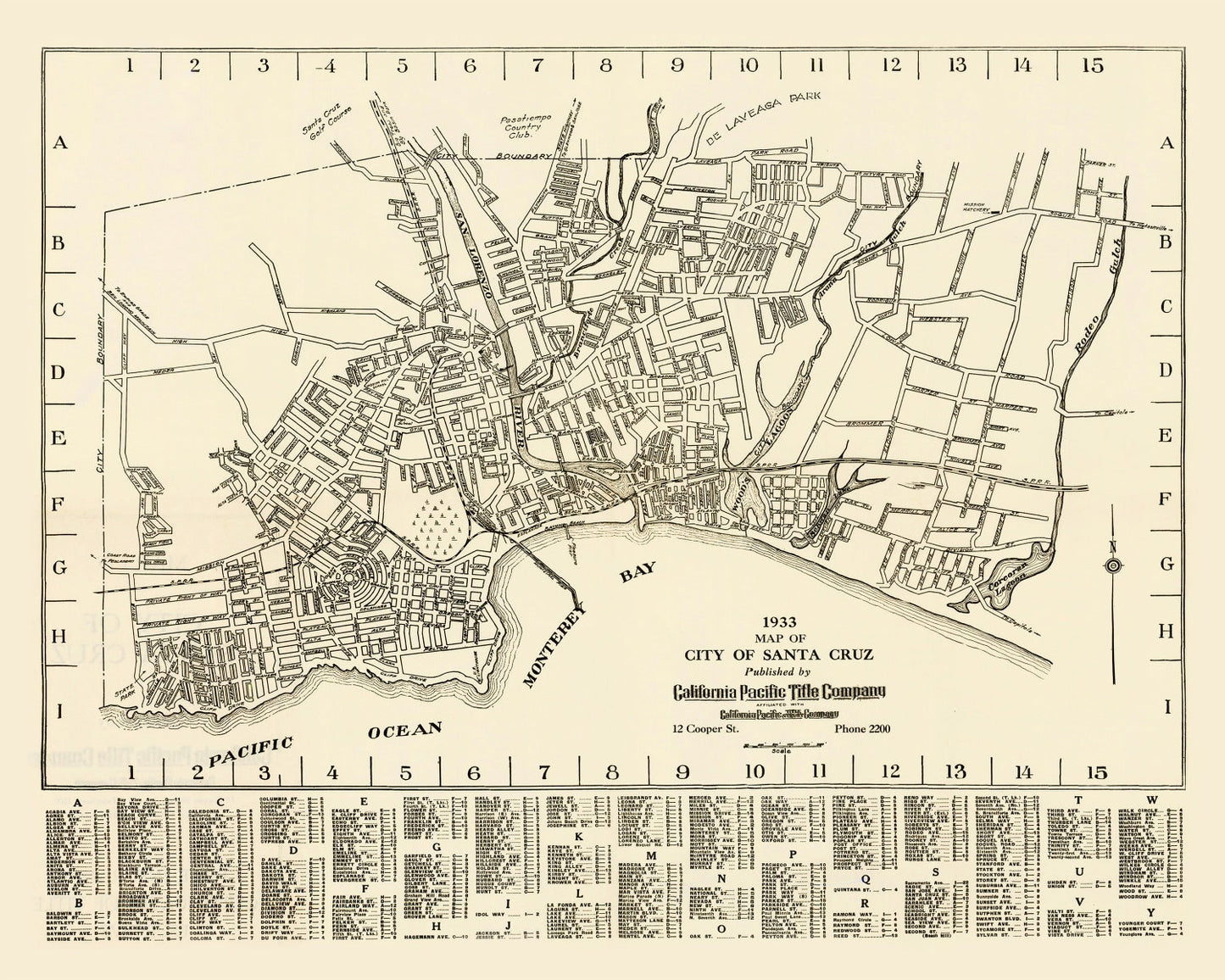 Vintage Map of Santa Cruz, California 1933