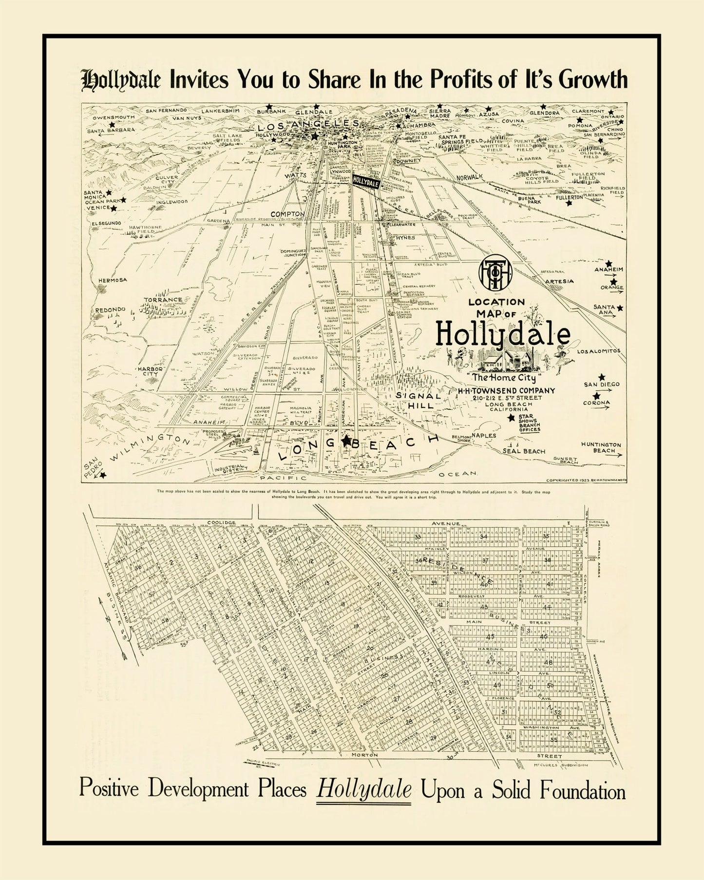 Vintage Map of Hollydale, California 1923