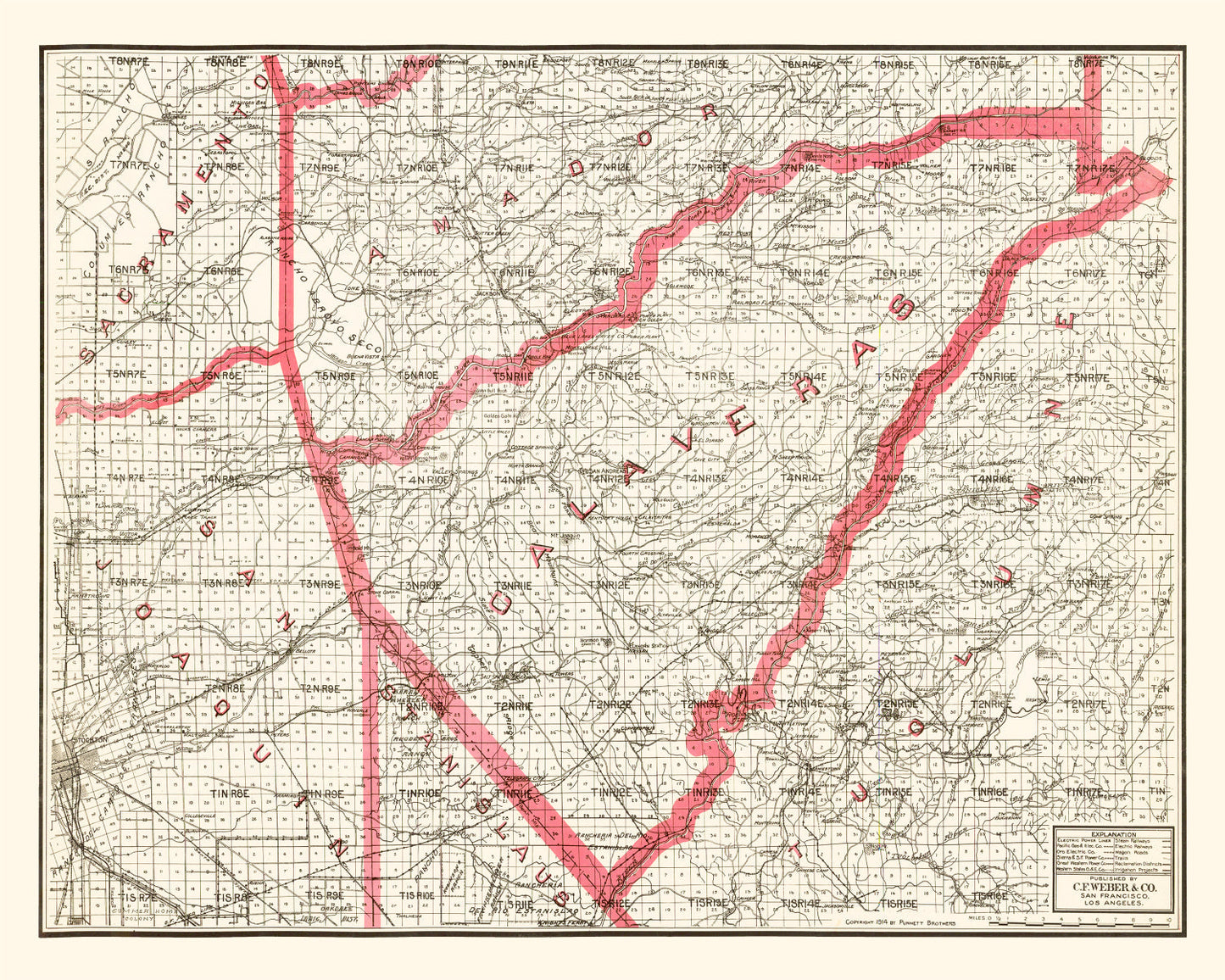 Vintage Map of Calaveras County, California 1914