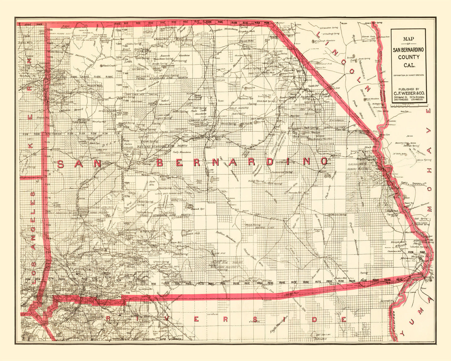 Vintage Map of Bernardino County, California 1914