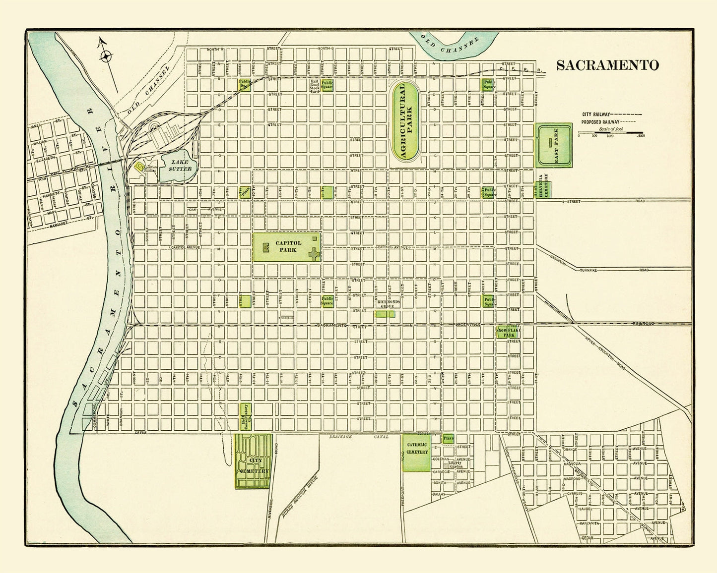 Vintage Map of Sacramento, California 1892
