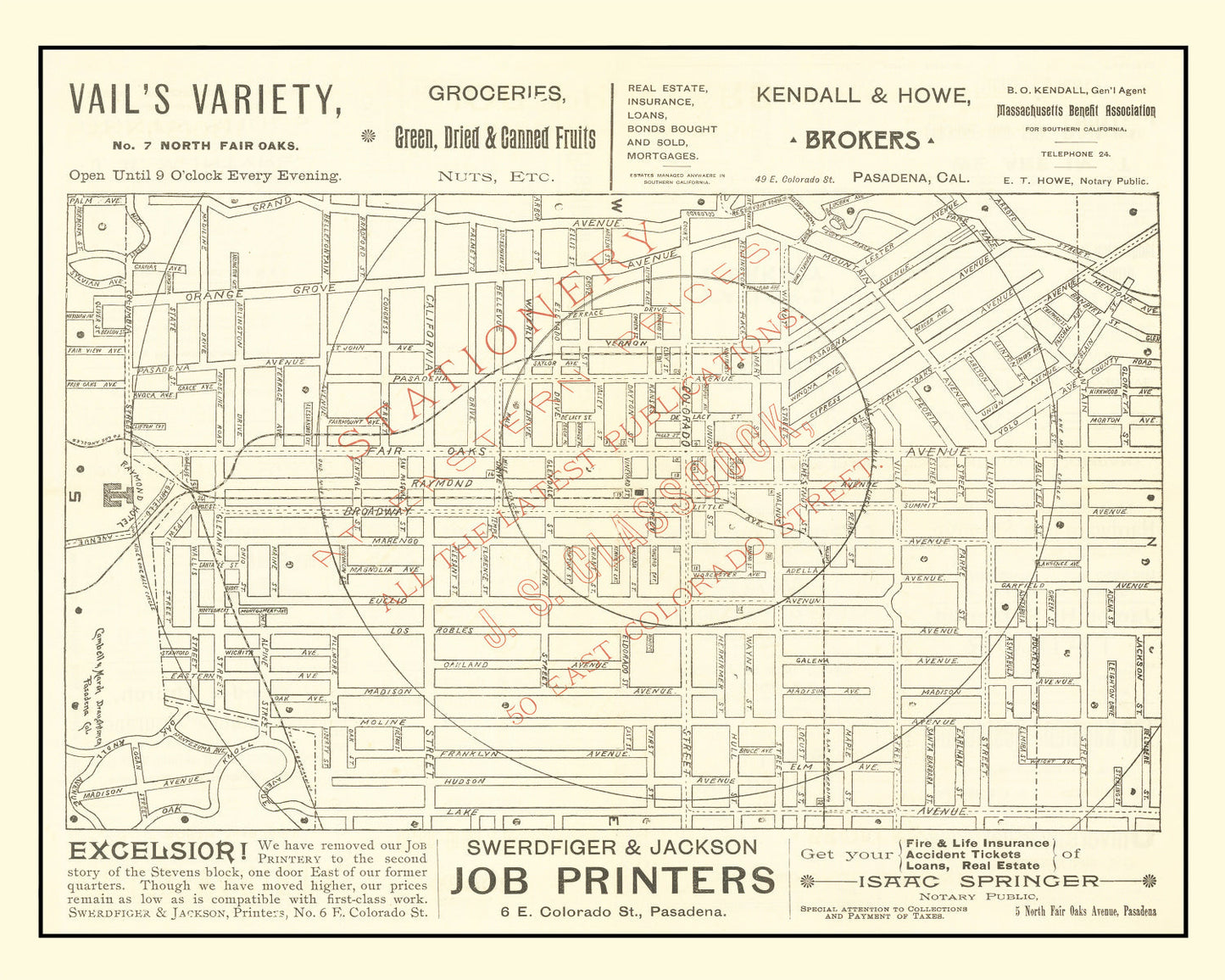 Vintage Map of Pasadena, California 1893