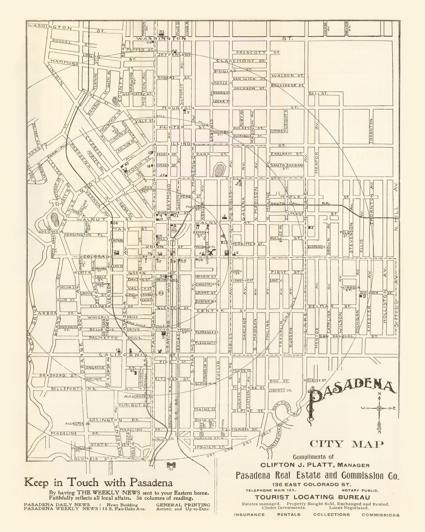 Vintage Map of Pasadena, California 1902