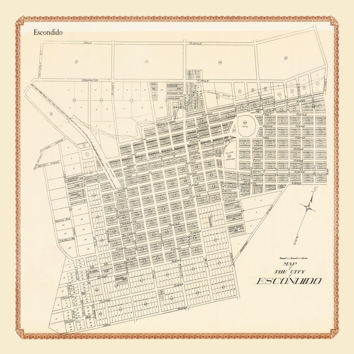 Vintage Map of Escondido, California 1912