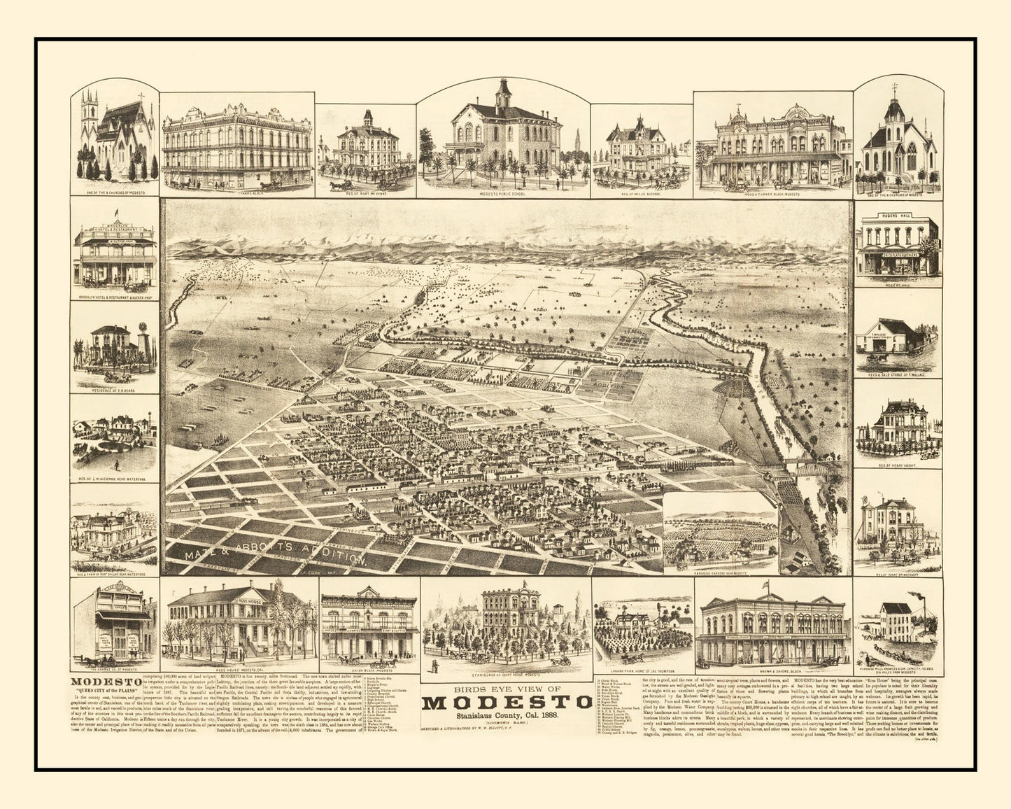 Vintage Map of Modesto, California 1888