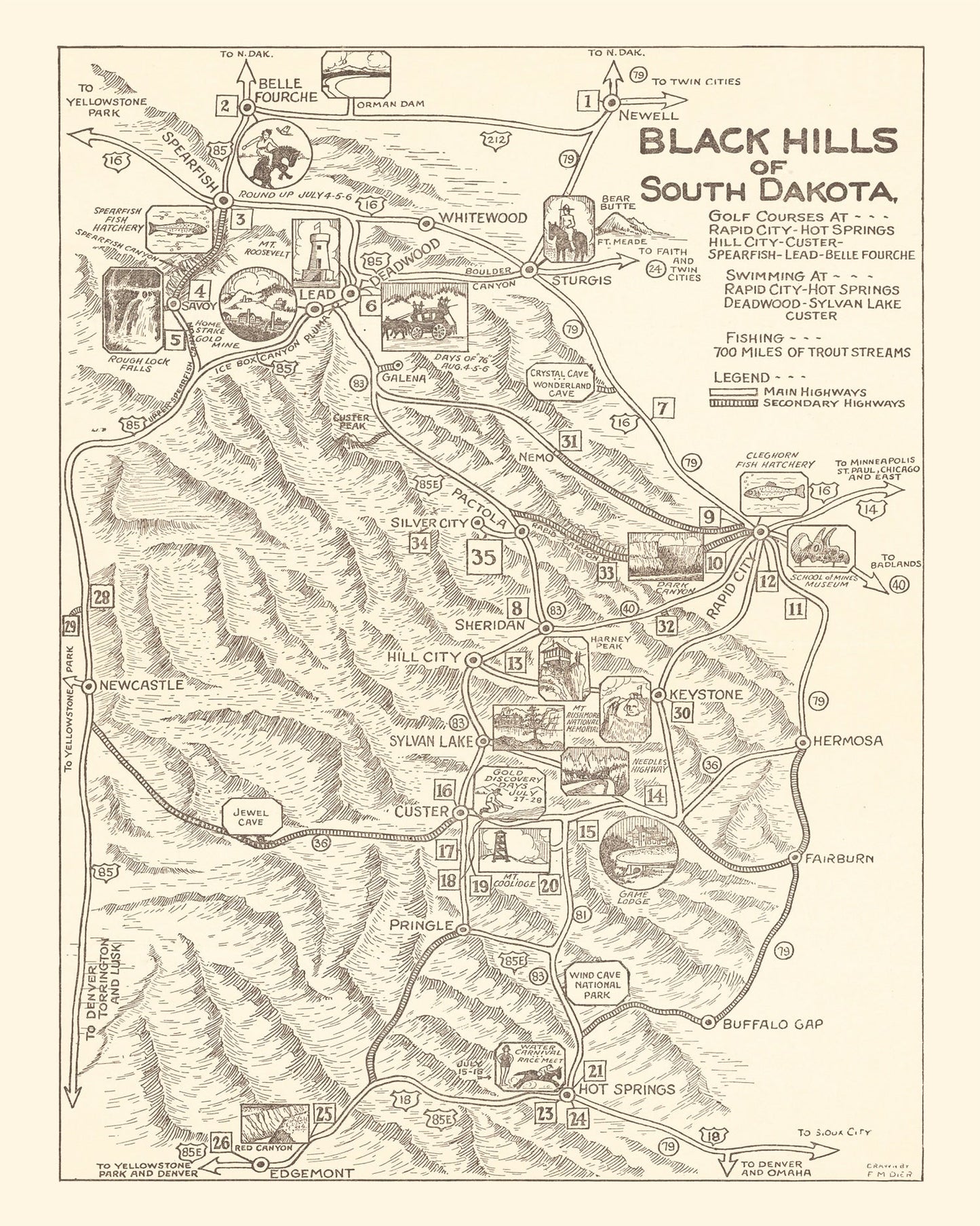 Vintage Black Hills of South Dakota Map 1932
