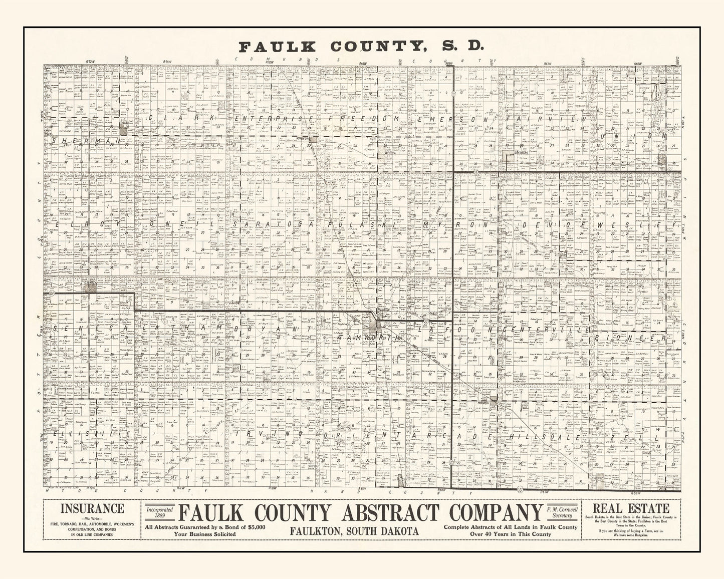 Vintage Map of Faulk County, South Dakota 1900