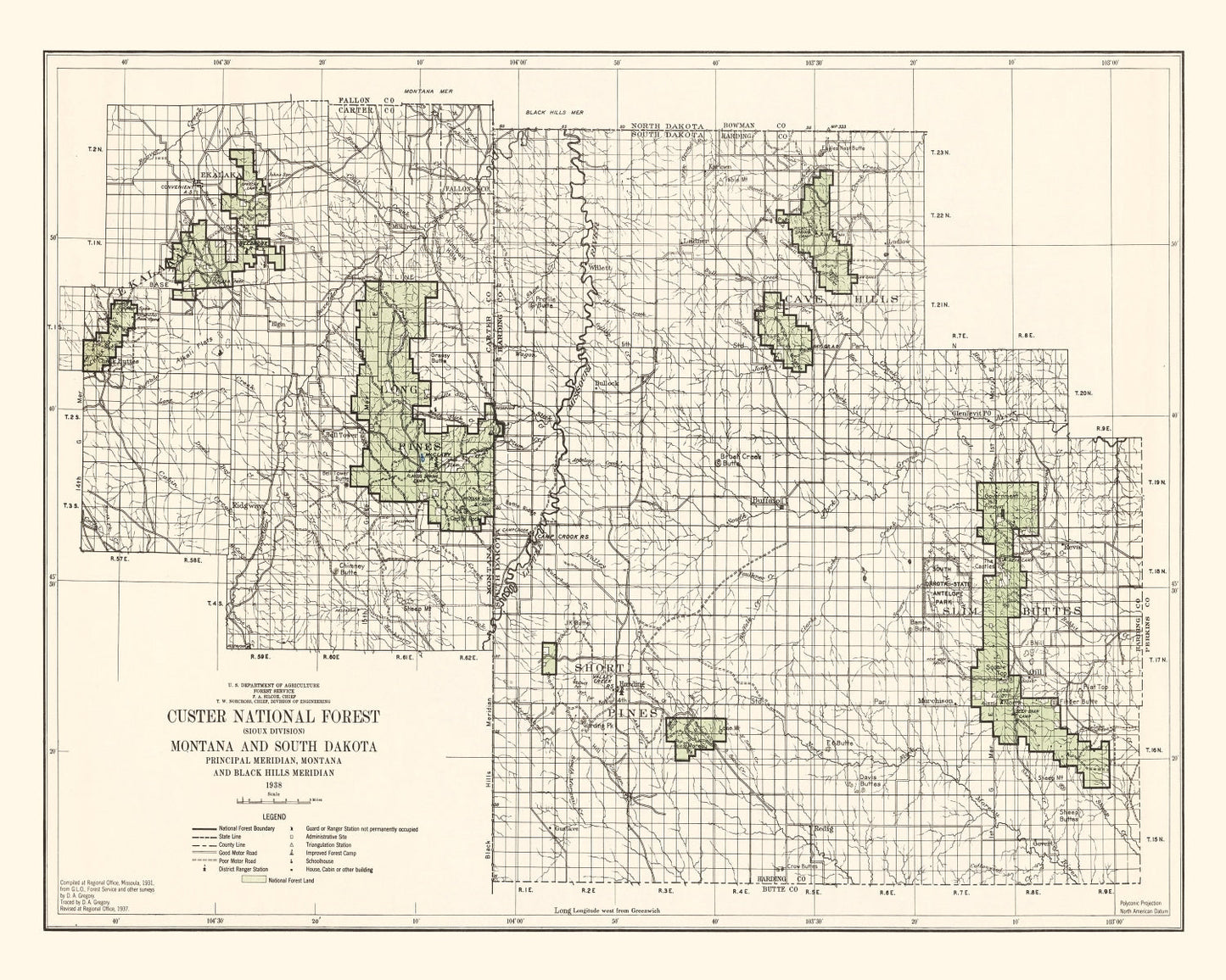 Vintage Custer National Forest Map 1938