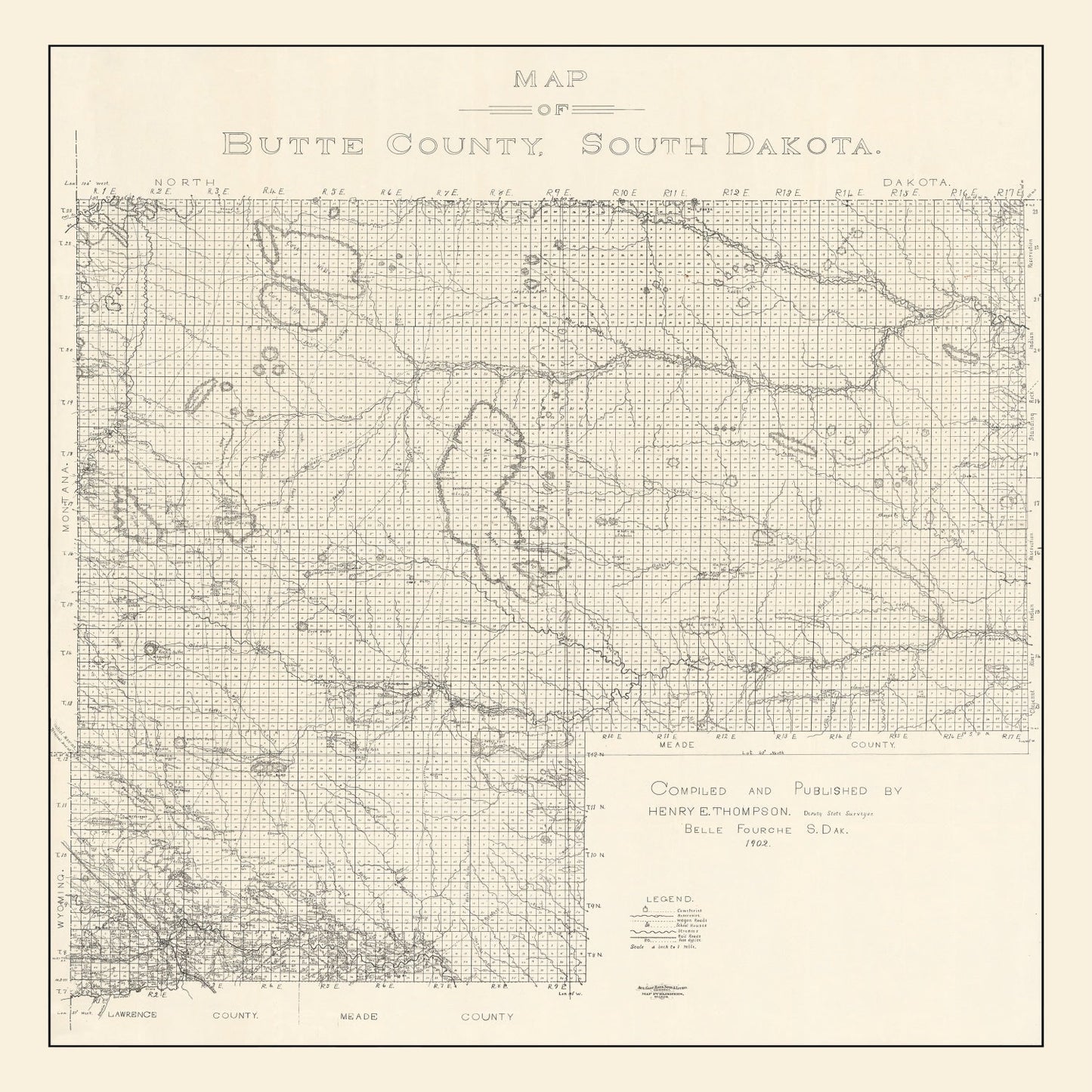 Vintage Map of Butte County, South Dakota 1902