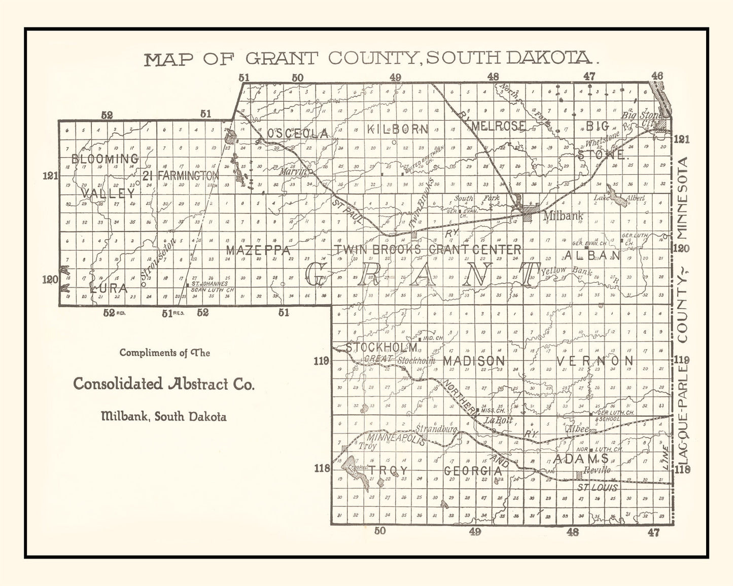 Vintage Map of Grant County, South Dakota 1900