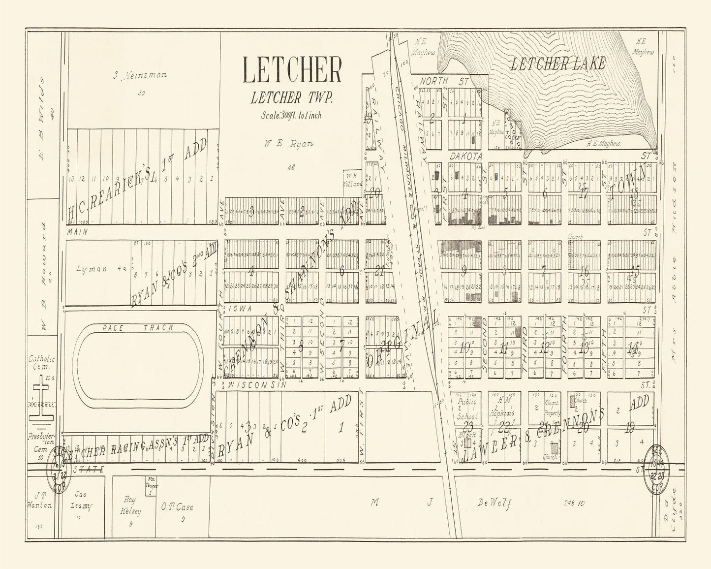 Vintage Map of Letcher, South Dakota 1884