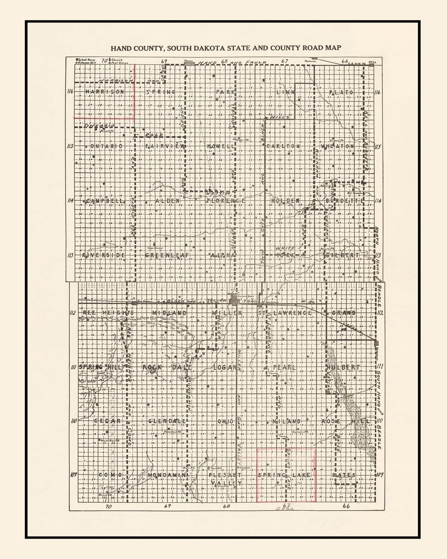 Vintage Map of Hand County, South Dakota 1900