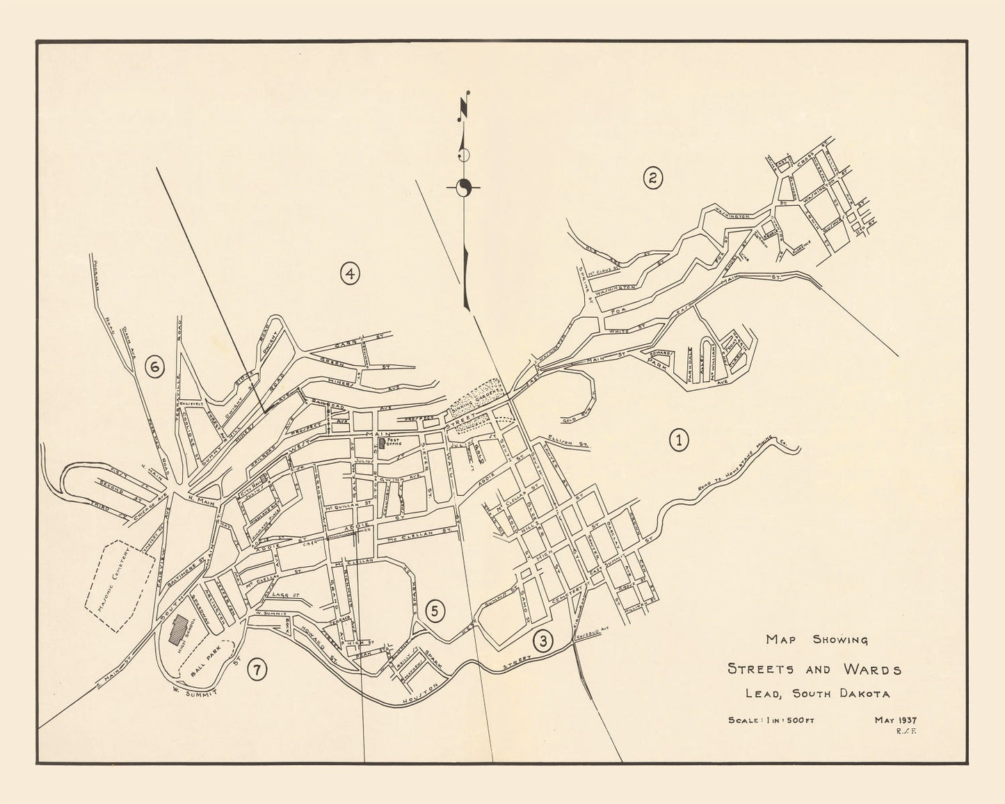 Vintage Map of Lead, South Dakota 1937