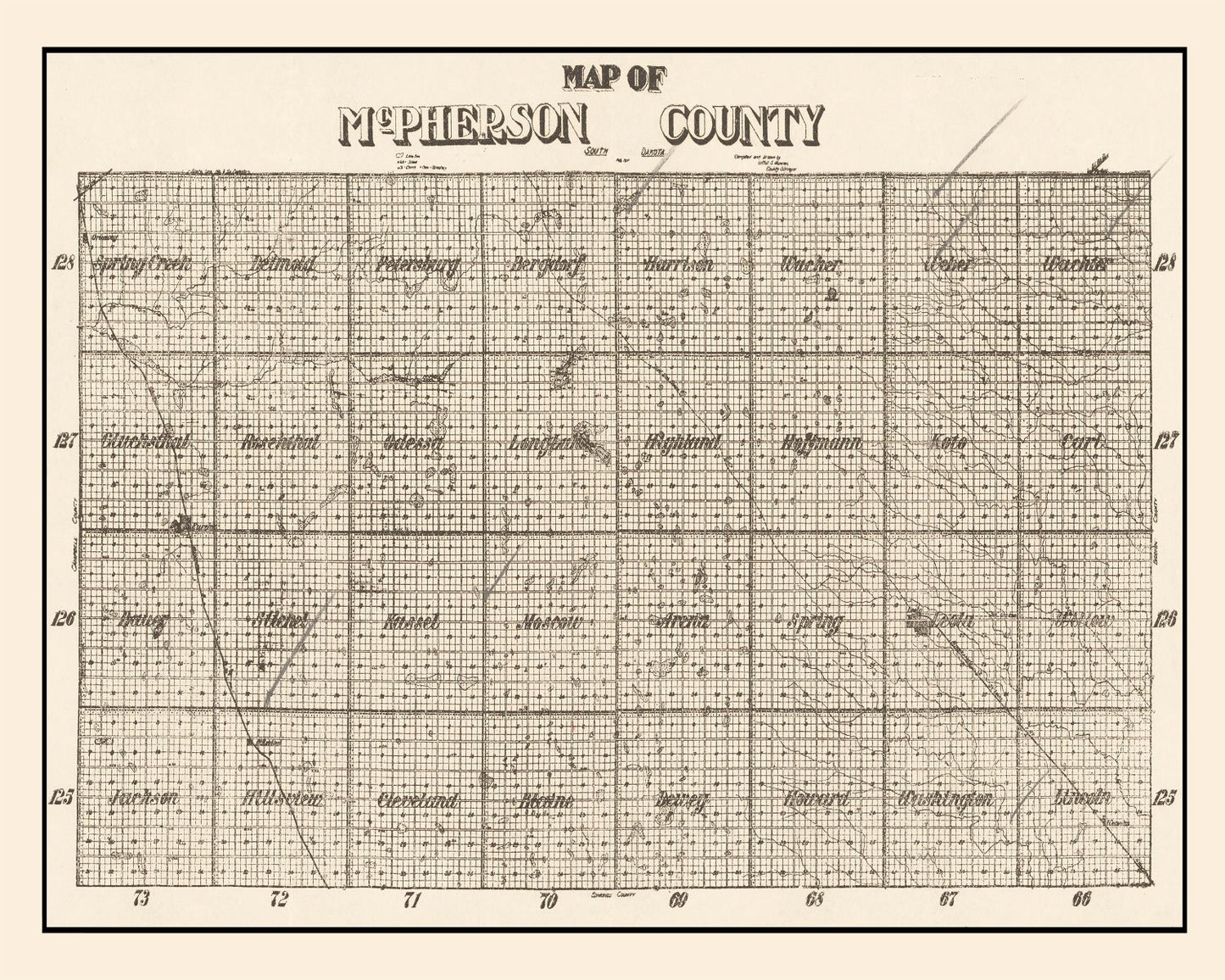 Vintage Map of McPherson County, South Dakota 1914
