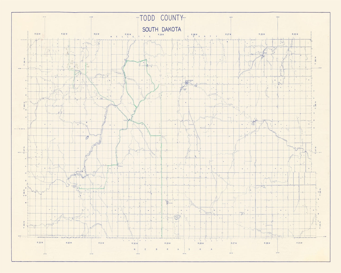 Vintage Map of Todd County, South Dakota 1900