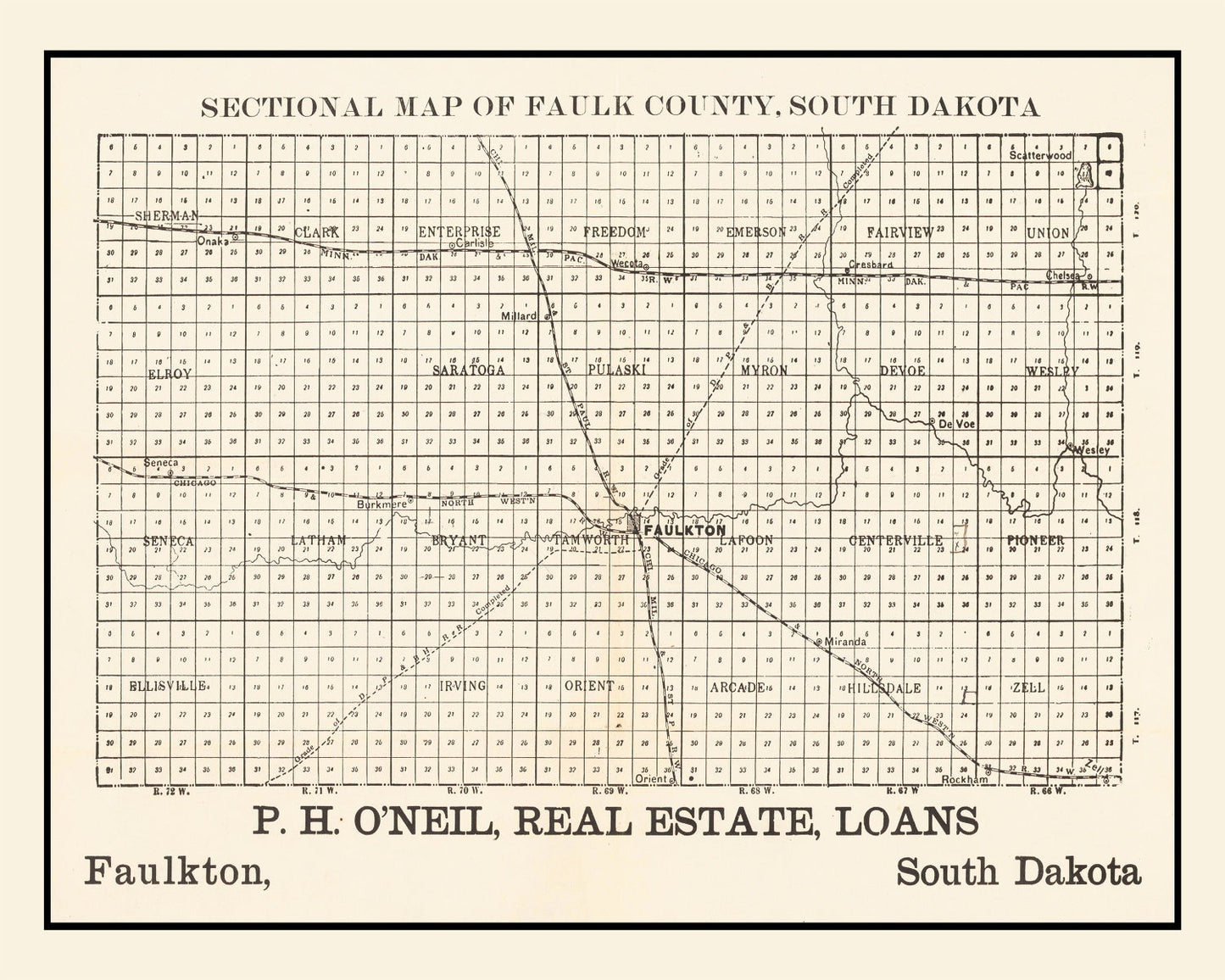 Vintage Map of Faulk County, South Dakota 1901