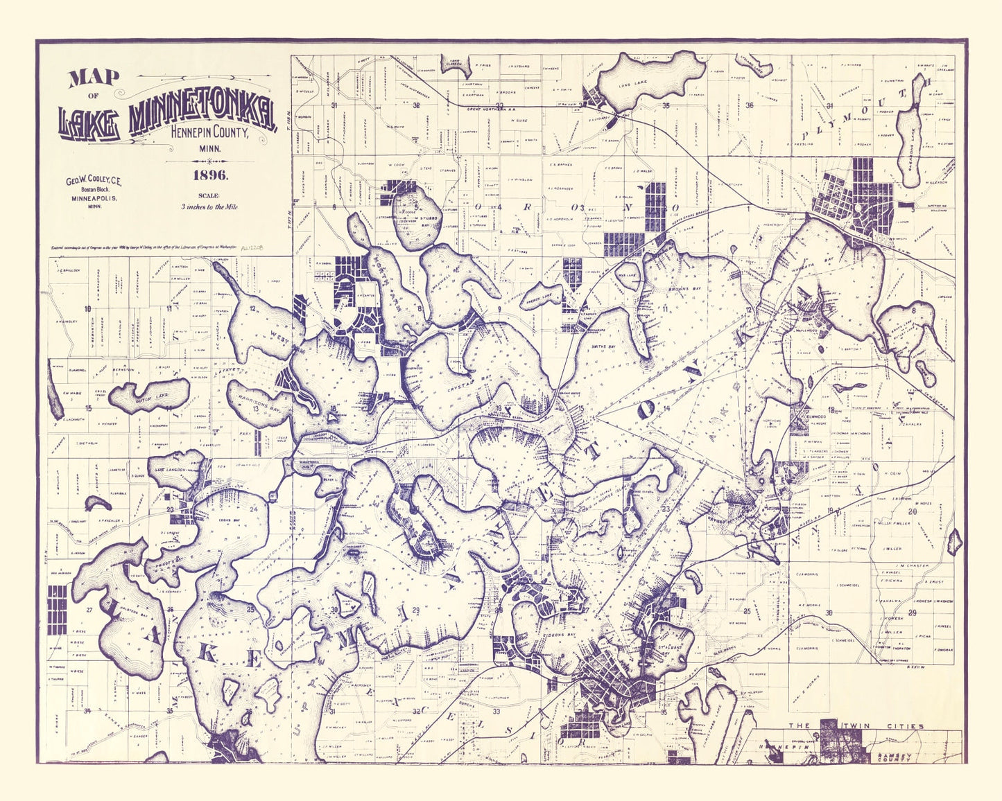 Vintage Map of Lake Minnetonka, Minnesota 1896