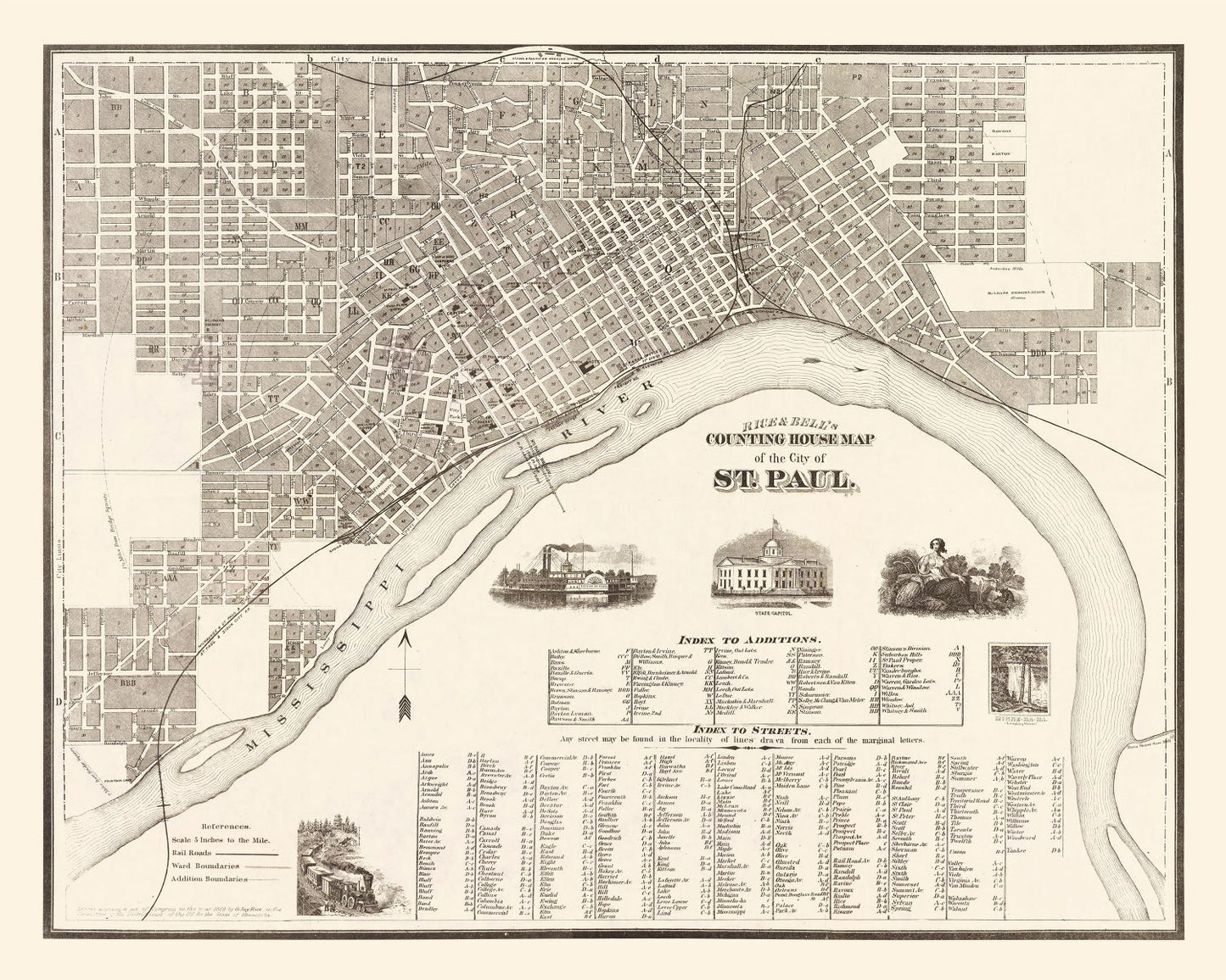 Vintage Map of St. Paul, Minnesota 1869