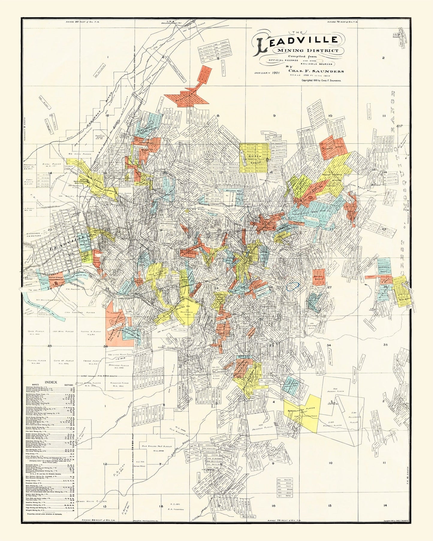 Vintage Leadville Mining District Map 1901