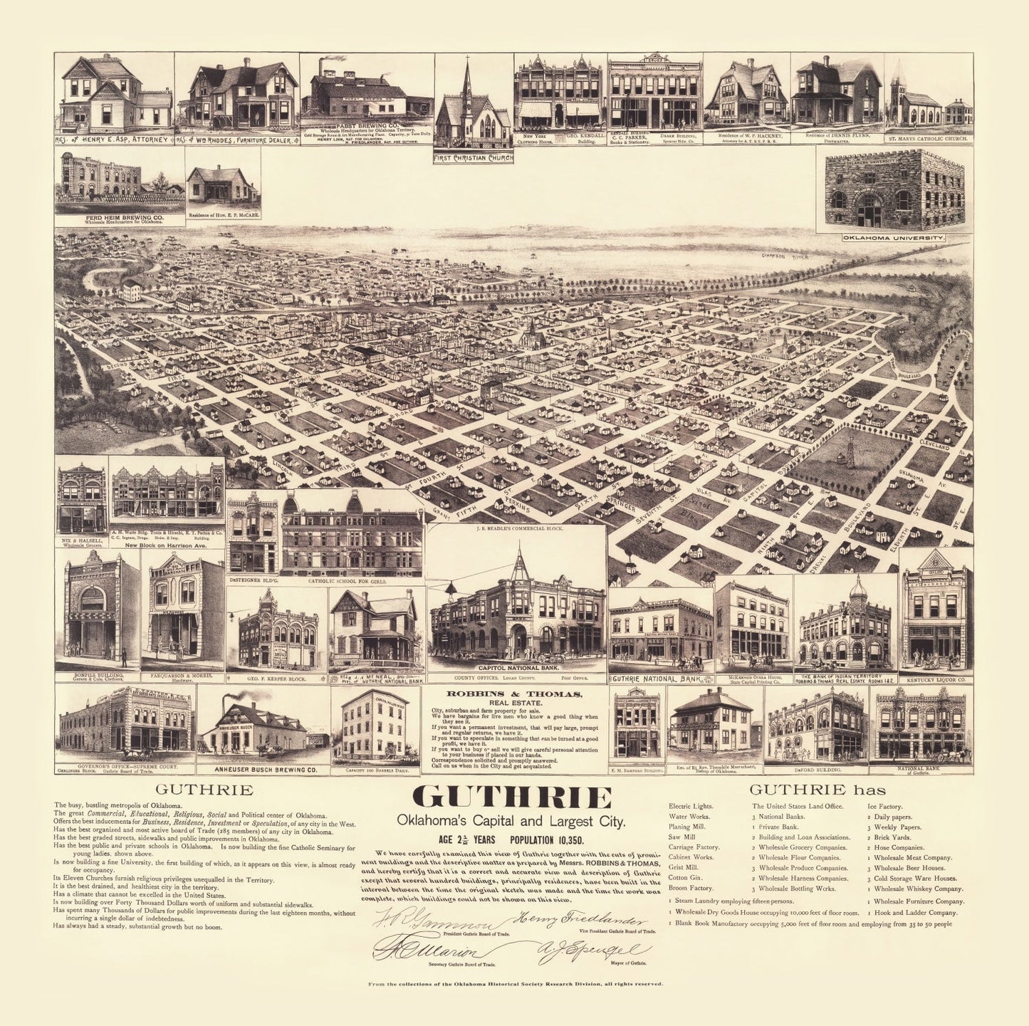 Vintage Map of Guthrie, Oklahoma 1891