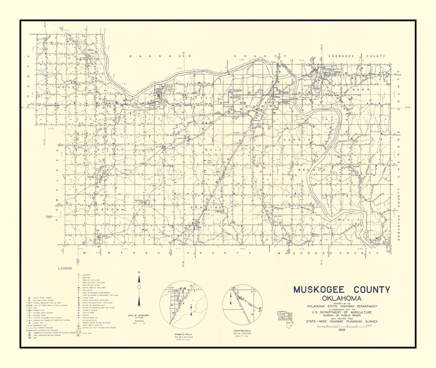 Vintage Map of Muskogee County, Oklahoma 1936