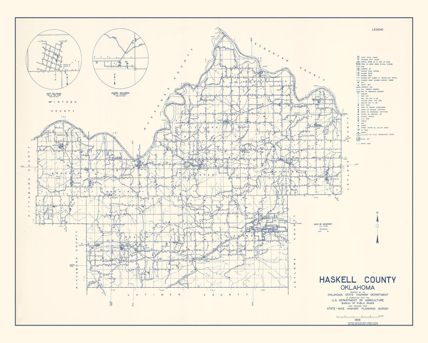 Vintage Map of Haskell County, Oklahoma 1936